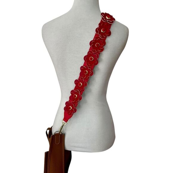 New Red Colored Flowers PU Leather Shoulder/Crossbody Bag Strap - Picture 3 of 6